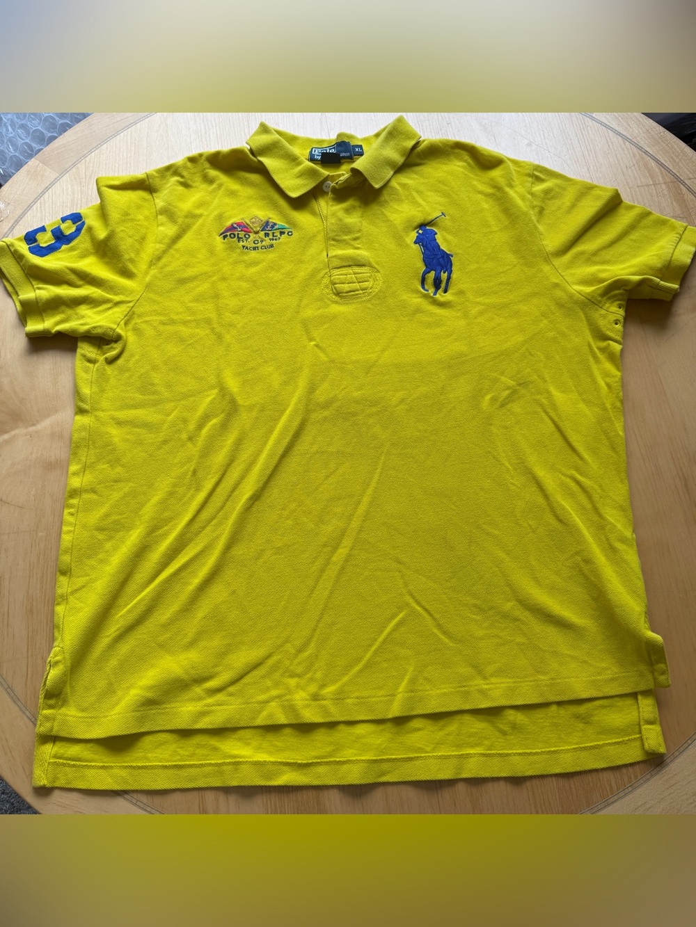 Polo Ralph Lauren Big Pony Yacht Club Polo Shirt XL Yellow Blue Rugby Preppy - Picture 2 of 11